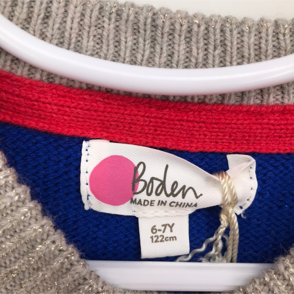 Mini Boden Metallic Blue, Gray, Red Sweater NWT - Picture 4 of 8
